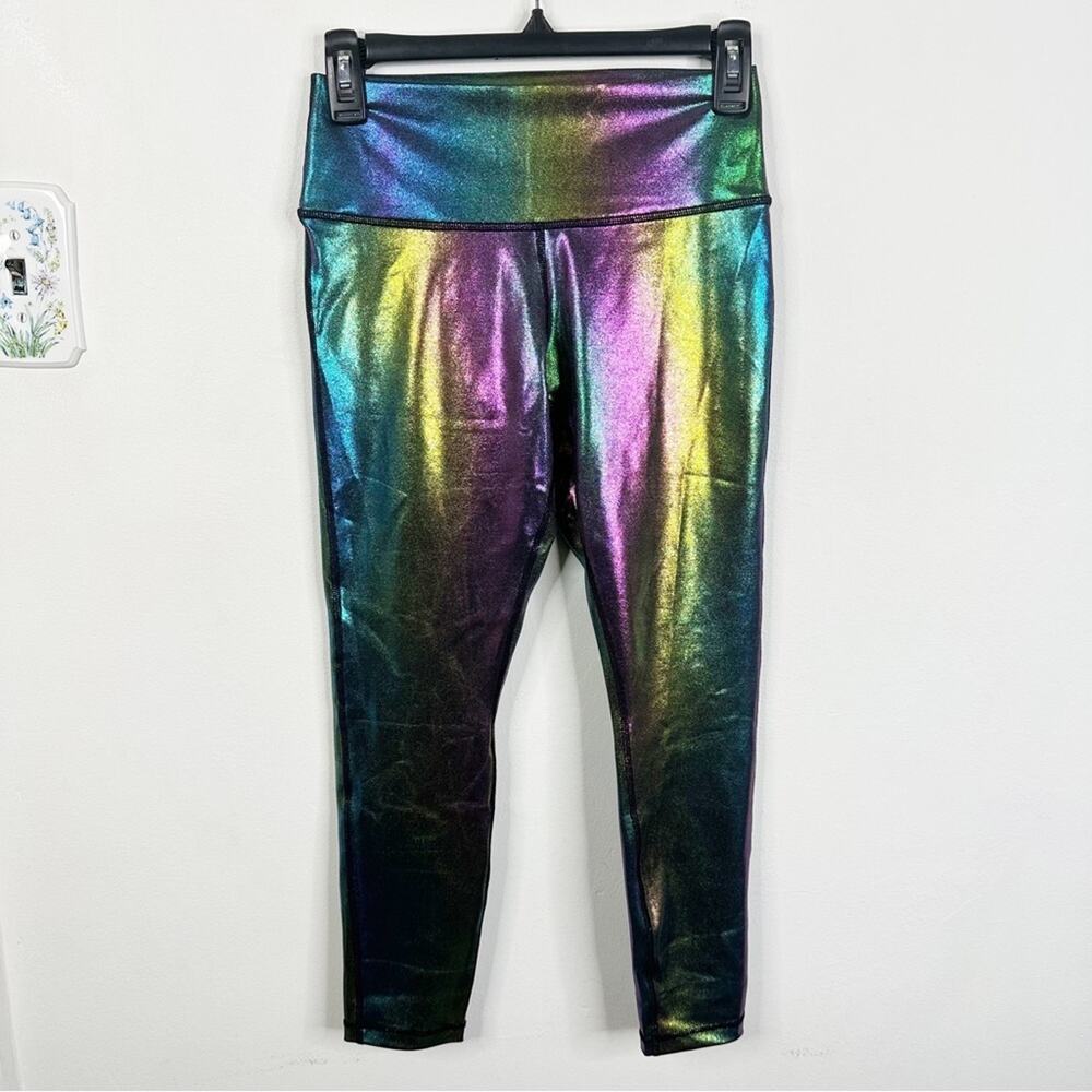 Style Reform Rainbow Multi Color Metallic Cropped Leggings Size Medium